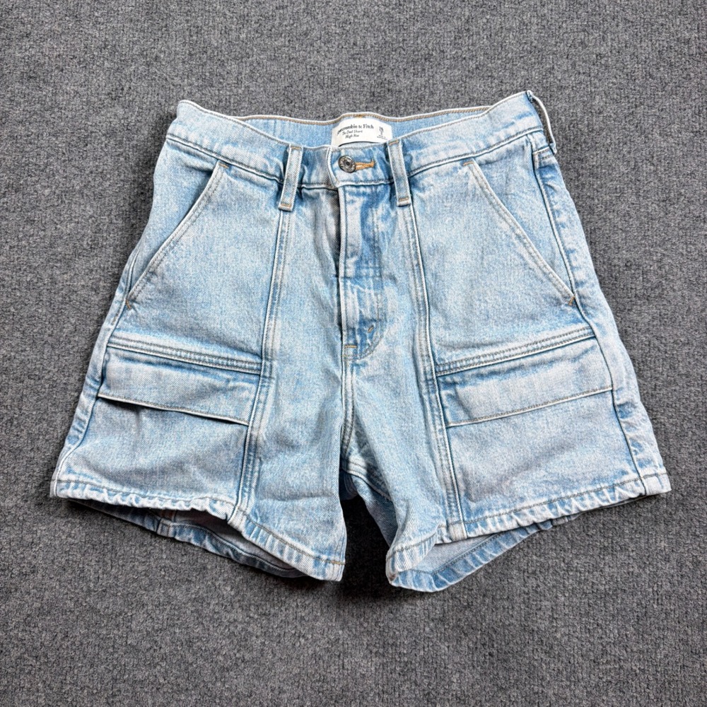 Abercrombie & Fitch The Dad Short Women 26 Light Blue High Rise Utility Denim